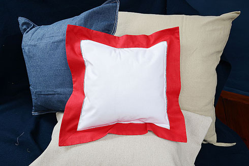 Hemstitch Baby Square Pillow 12x12" with Red border